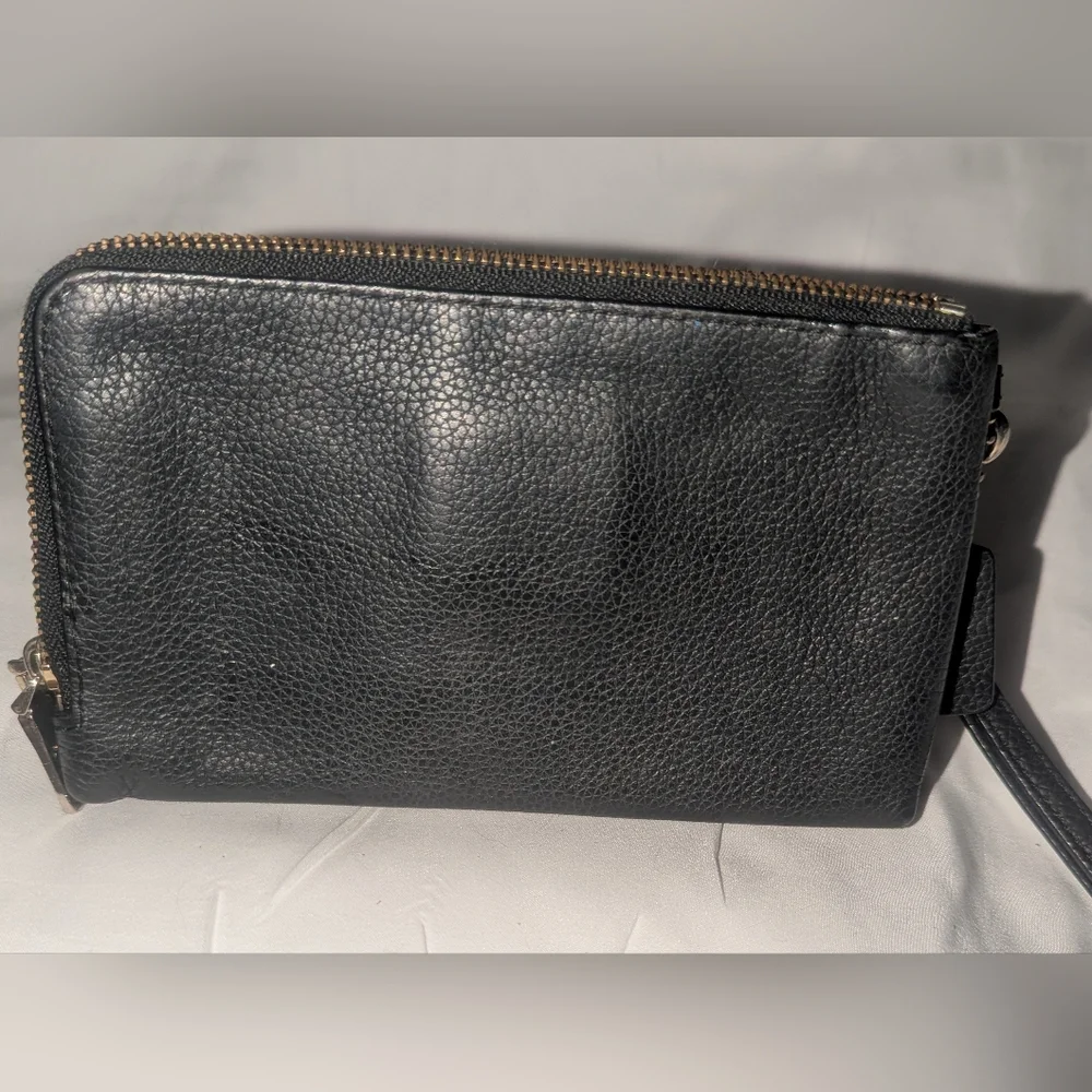 Coach Black Leather Wristlet Wallet Double Corners Zipper.53090